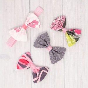 Pink & Gray Hair Bow & Headband Set